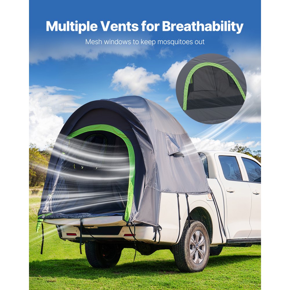 VEVOR Truck Tent Camping Tent Pickup Tent for 1950-2043 mm Truck Beds, Waterproof Truck Tent with Double-Layered Windows & Storage Bag, Suitable for 2 to 3 People