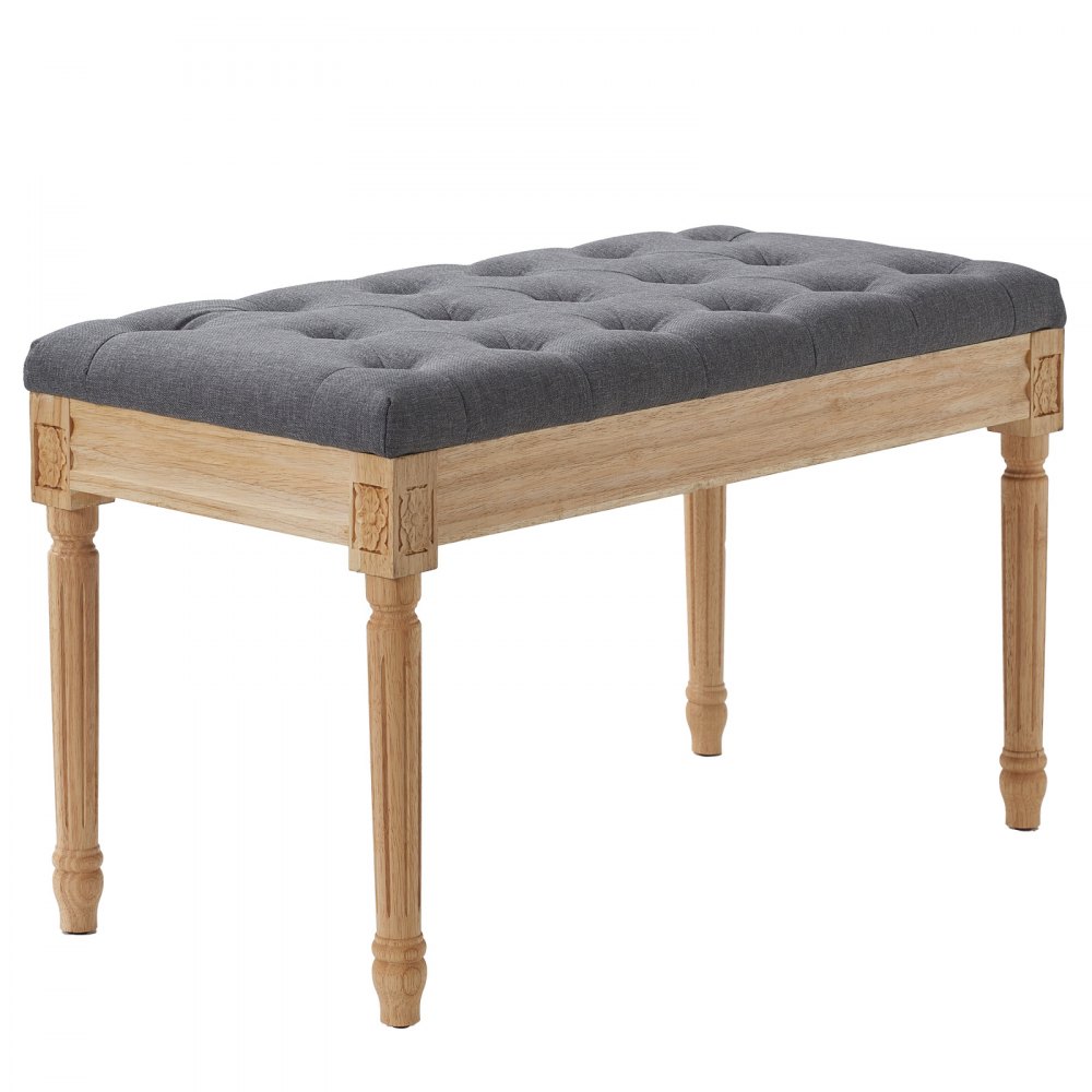 VEVOR Polsterbank Schminktisch 80 x 40 x 48 cm, Rechteckige Schminkbank, Beinen aus Gummibaumholz, Bettbank, Flurbank, Hockerbank Eingangsbank für Esszimmer, Wohnzimmer, Schlafzimmer, Flur, Grau
