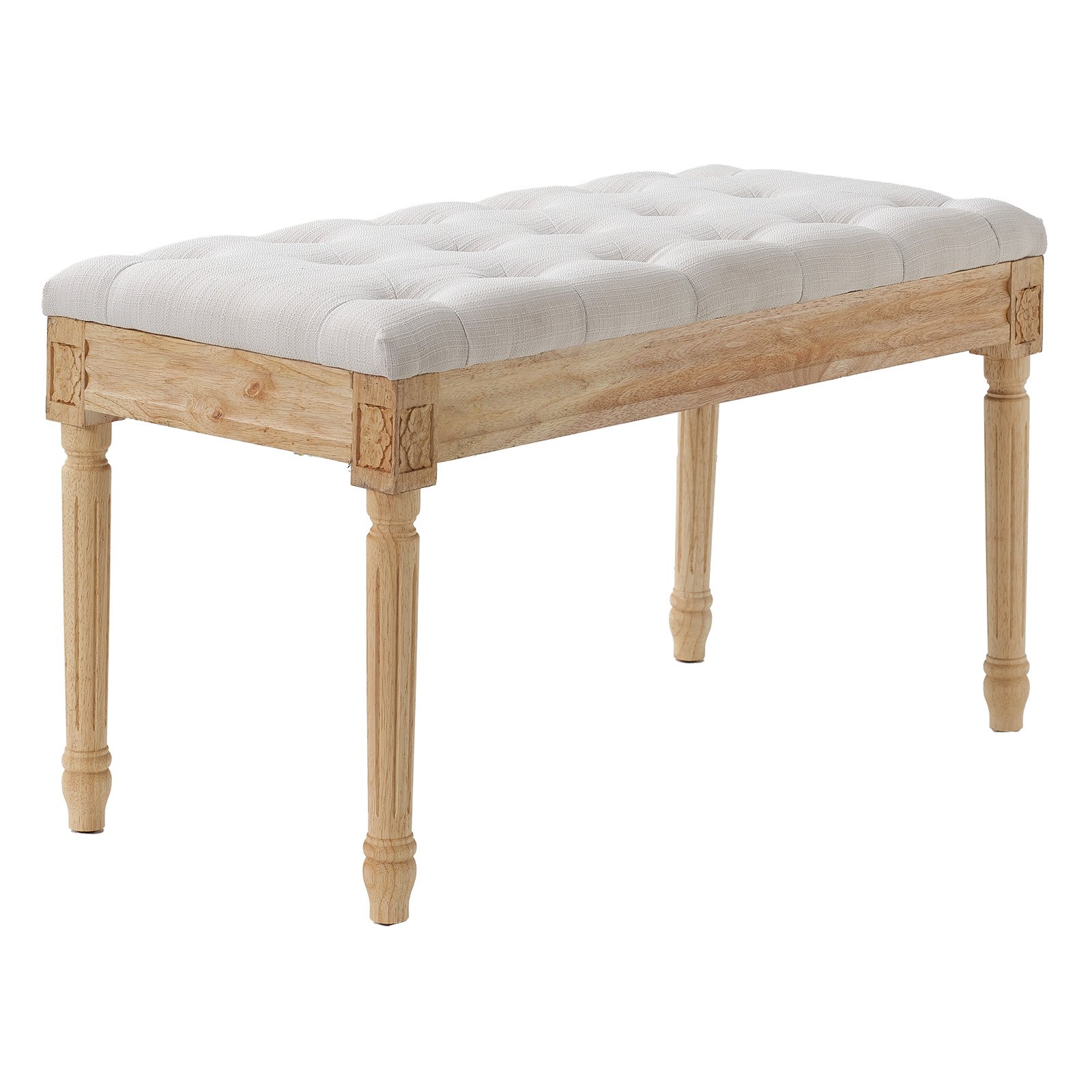 VEVOR Polsterbank Schminktisch 80 x 40 x 48 cm, Rechteckige Schminkbank, Beinen aus Gummibaumholz, Bettbank, Flurbank, Hockerbank Eingangsbank für Esszimmer, Wohnzimmer, Schlafzimmer, Flur, Beige