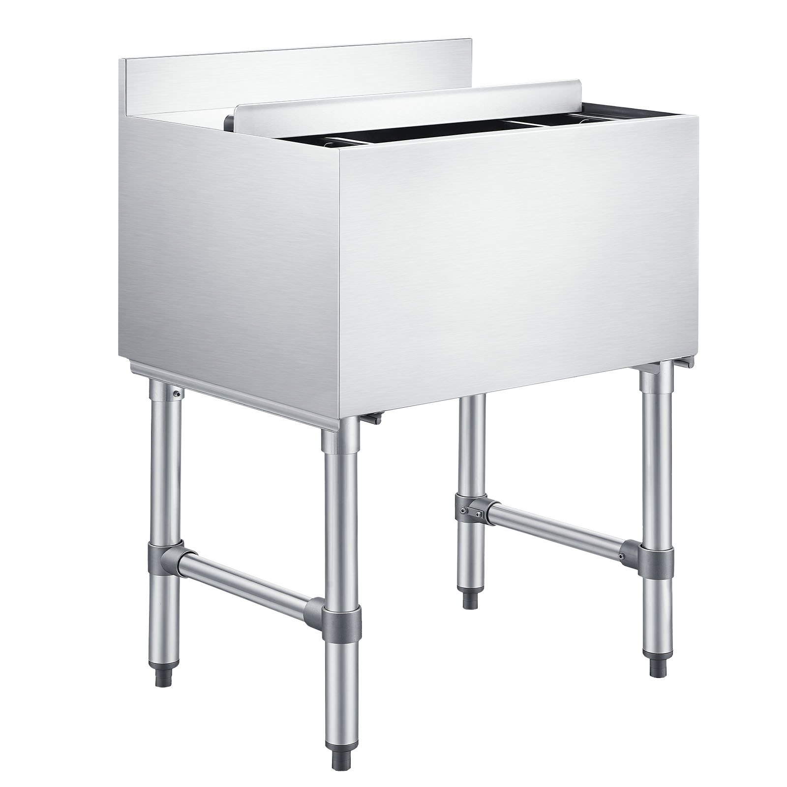 VEVOR Gastronomie Eisbehälter 61,6 L, Edelstahl Untertheken-Eisbehälter 610 x 482 x 850 mm mit Schiebedeckel, Flaschenhaltern & Verstellbaren Füßen, für Bar, Restaurant & Pub, NSF-zertifiziert