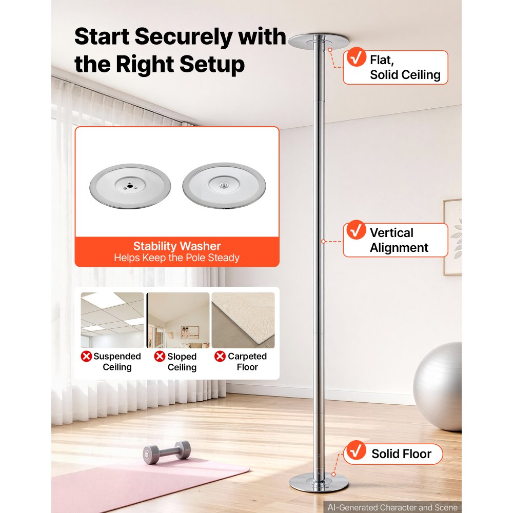 VEVOR Professionelle Tanzstange, Pole Dance Tragbare Tanzstange Profi ca. 210,5–278,4 cm Höhenverstellbare Abnehmbare Fitnessstange Spinning Fitness Silber, Tanzstange Fitnessstudios, Club, Party