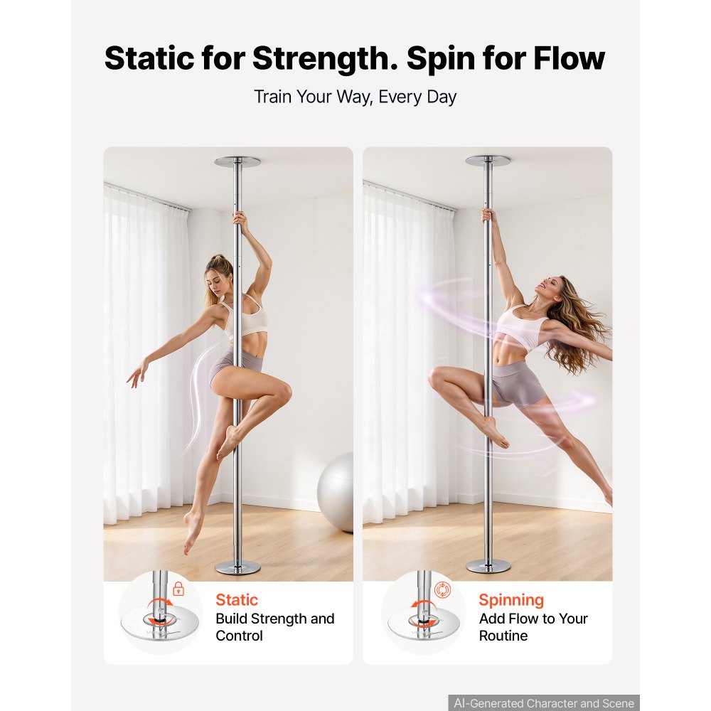 VEVOR Professionelle Tanzstange, Pole Dance Tragbare Tanzstange Profi ca. 222,6-282,4 cm Höhenverstellbare Abnehmbare Fitnessstange Spinning Fitness Silber, Tanzstange Fitnessstudios, Club, Party