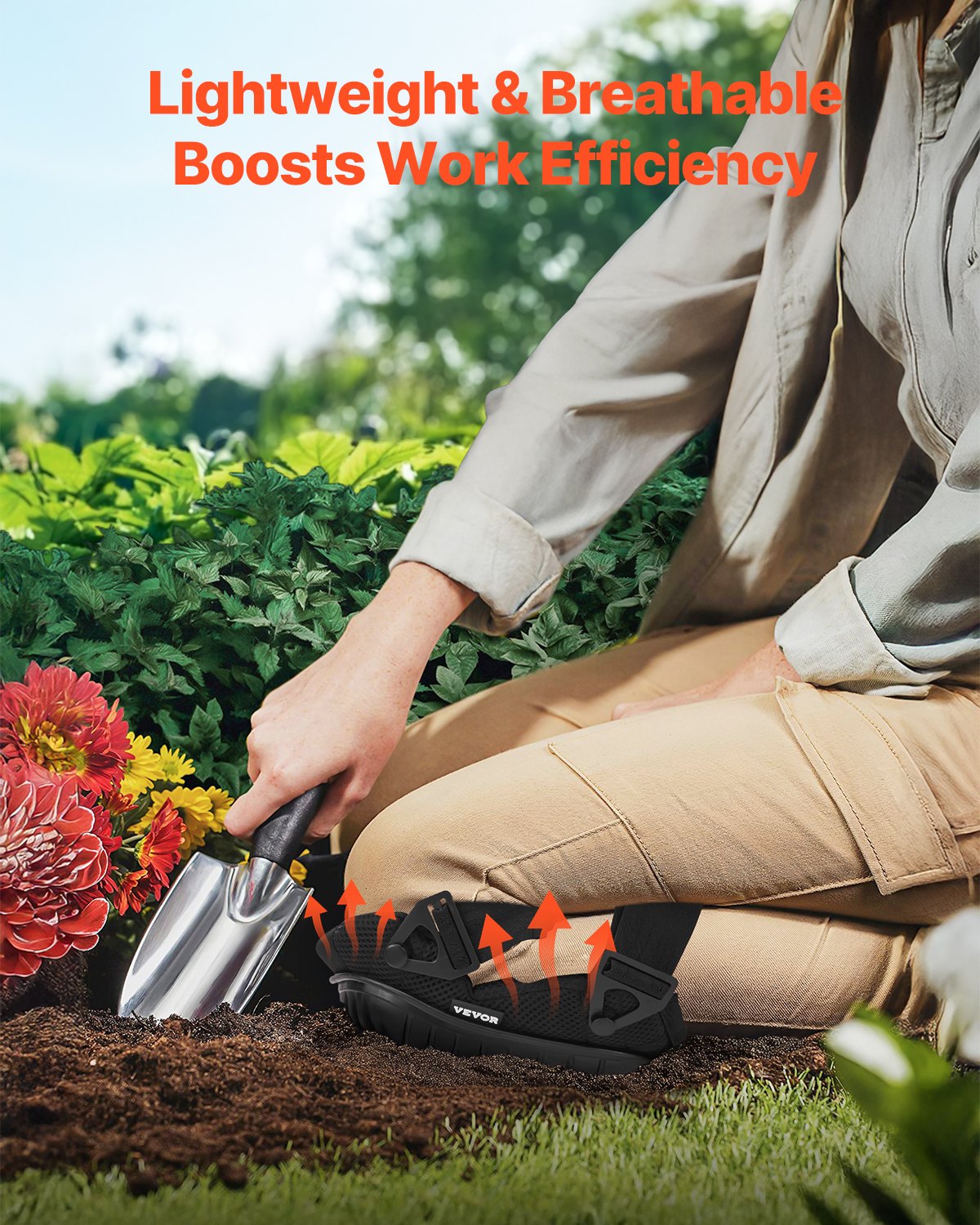 VEVOR Knieschoner 23x20 cm, Fliesenleger mit verstellbaren Riemen & Nieten, dicke Gel-Knieschützer mit Schaumstoffpolster für Rundum-Knieschutz, passend für Bodenbeläge und Gartenarbeit