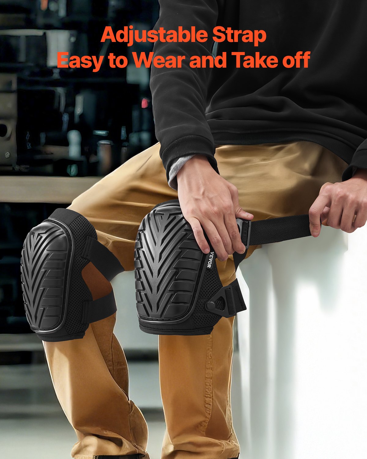 VEVOR Knee Pads 23x20 cm, Tile Layer's Knee Pads with Adjustable Straps & Rivets, Thick Gel Knee Protectors with Foam Padding for All-Around Knee Protection, Suitable for Flooring and Gardening