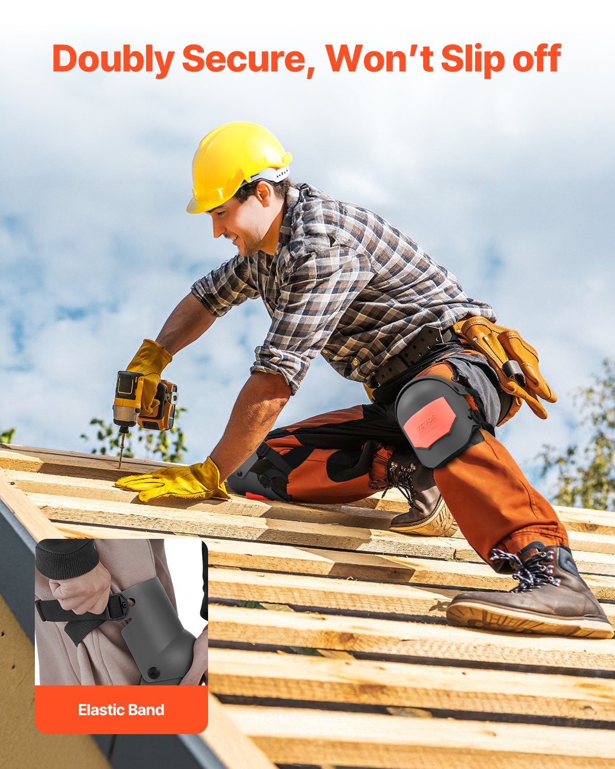 VEVOR Knieschoner 275x140 mm, Knieschützer für den Bau mit Schaumstoffpolsterung – Profi Schutz und Komfort, Knieschutz für die Gartenarbeit, Fliesenleger für Bodenverlegung Schwarz und Orange