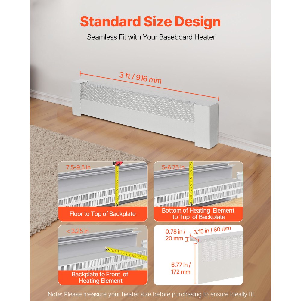 VEVOR Heizungsabdeckungen, Basic-Serie, 916 x 80 x 193 mm, Standard-Frontabdeckung für Heizkörper elektrische Heizgeräte, Ersatzabdeckung aus robustem Stahl, für Schlafzimmer, weiß