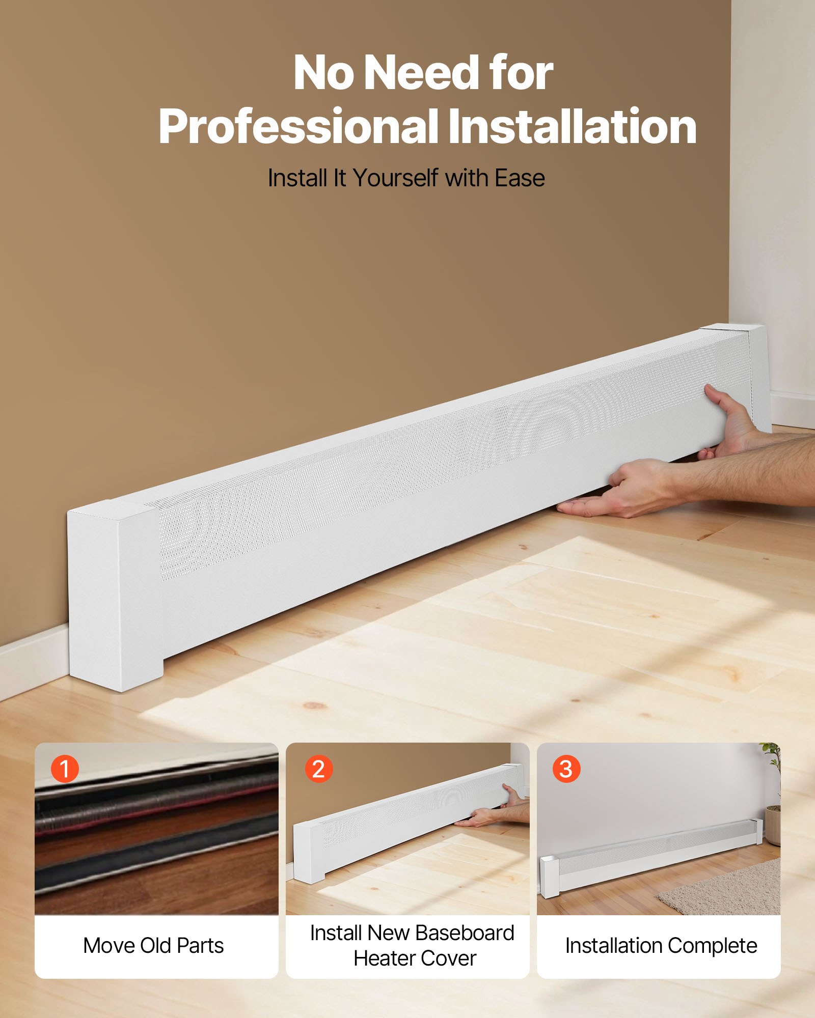 VEVOR Heizungsabdeckungen, Basic-Serie, 1831 x 80 x 193 mm, Standard-Frontabdeckung für Heizkörper elektrische Heizgeräte, Ersatzabdeckung aus robustem Stahl, für Schlafzimmer, weiß