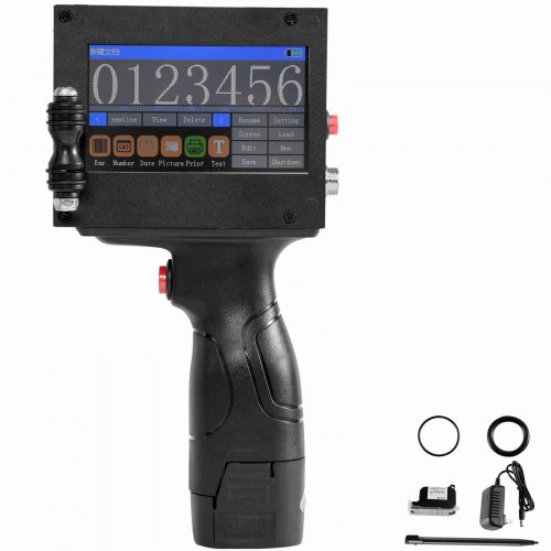 VEVOR Tragbarer Tintenstrahldrucker 5 W, Handstrahldrucker, Codedrucker Datum Barcode Bilder, Genauigkeit 600 DPI, Spannung 12,6-16,8 V, 2800 mAh Lithium-Batterie, Druckgeschwindigkeit Max. 70 m/Min