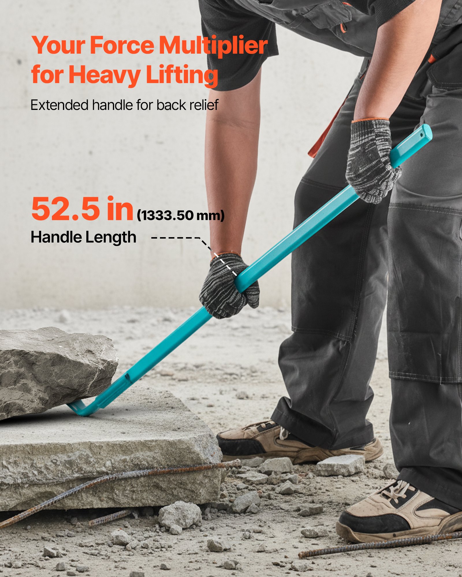 VEVOR Brecheisen, ca. 907 kg Tragkraft, 1422,4 mm Gesamtlänge, Stahl, Nageleisen für Abbrucharbeiten, Beton & Brechen, ideal für den Einsatz im Bauwesen & in der Industrie, mit optimaler Hebelwirkung