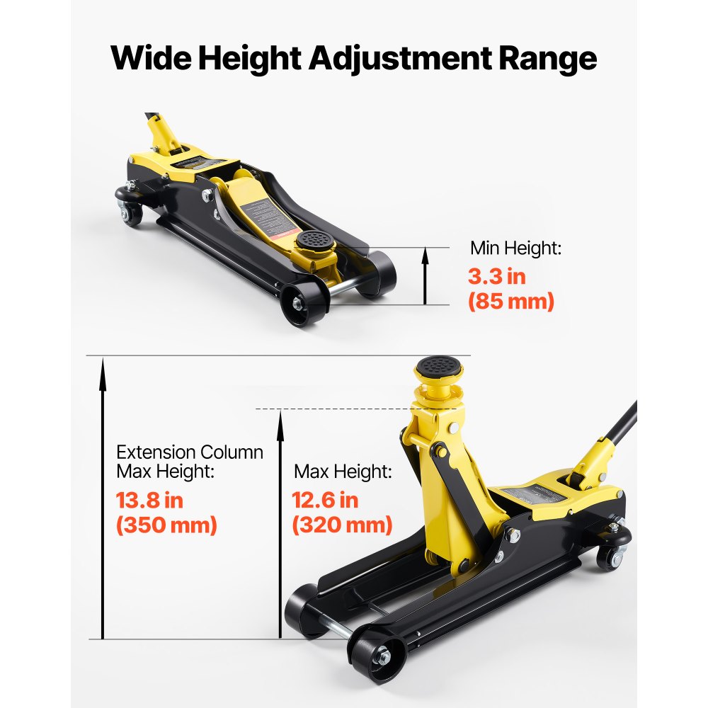 VEVOR Hydraulischer Rangierwagenheber 2,5 t Tragkraft, Wagenheber aus Stahl mit Einkolben-Schnellhubpumpe & Erhöhter Sattelauflage, Autoheber für SUVs, 85–320 mm Hubbereich, Rennwagenheber