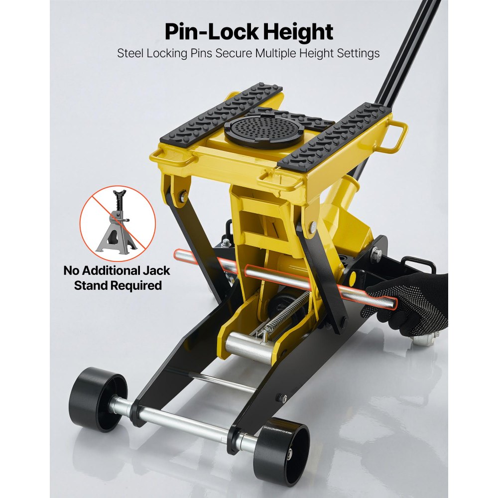 VEVOR Hydraulischer Rangierwagenheber 2 t Tragkraft, Flacher Wagenheber aus Stahl mit Einkolben-Schnellhubpumpe, Autoheber für Pkw, Motorräder und ATVs, 150–435 mm Hubbereich, Rennwagenheber