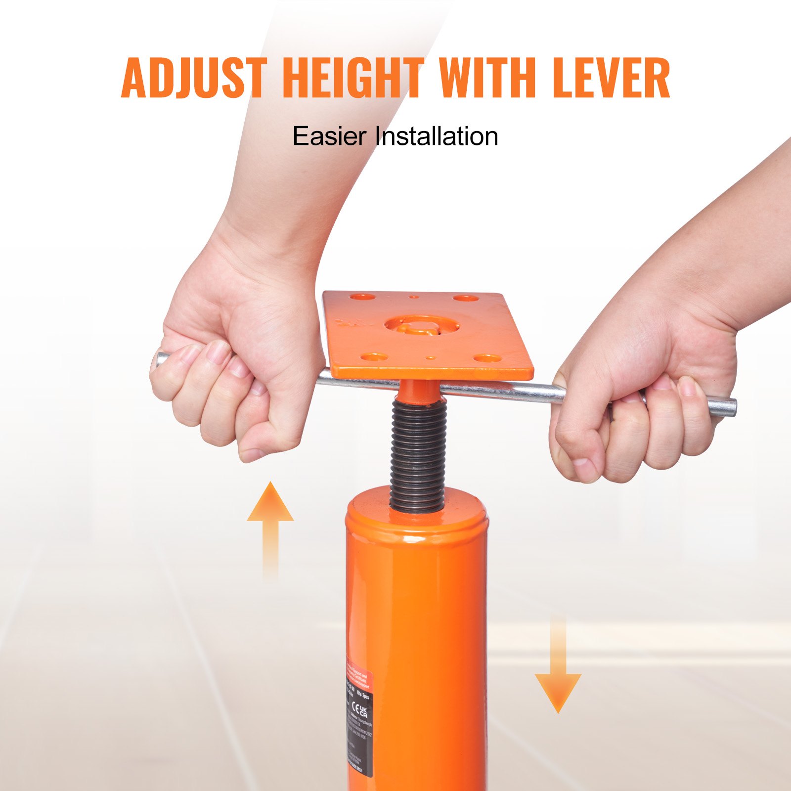 VEVOR trolley jack for home use, height range 30.5–40.6 cm, maximum lifting capacity 40.6 kg, adjustable support beam, leveling jack post pole, steel lifting support, telescopic jack post for temporary support