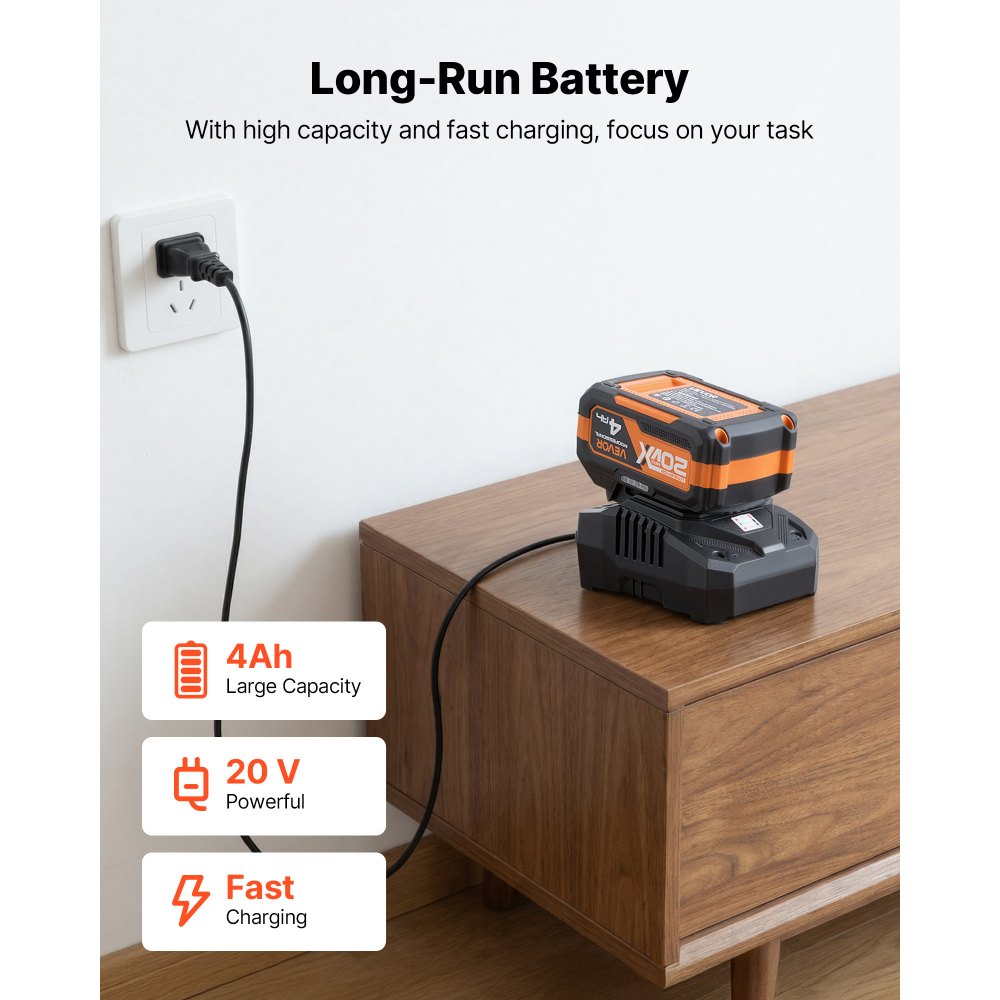 VEVOR Akku-Bohrhammer 13/16 Zoll SDS-Plus, 20 V Meißelhammer Bürstenlos mit Ladegerät & 3 Bohrer & Flachmeißel & Spitzmeißel & Transportkoffer, für Beton und Mauerwerk Schwarz Orange