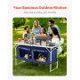 VEVOR Camping Küchentisch klappbarer Kochtisch Outdoor, 3-fach höhenverstellbar, tragbare Kochstation aus Aluminium mit Organizer & Tragegriff, für Grillpartys Picknicks Wohnmobilreisen Blau