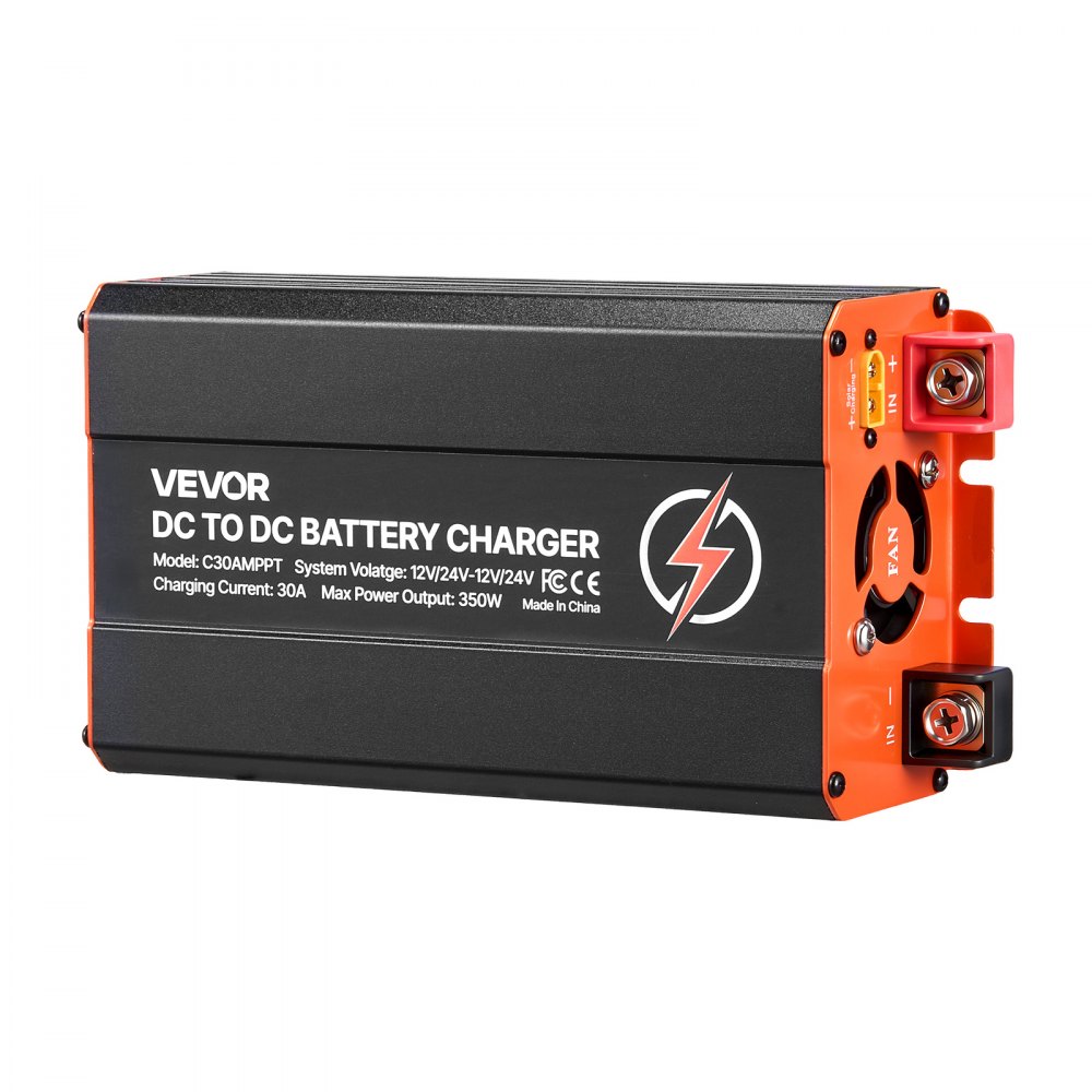VEVOR DC-DC Batterieladegerät mit MPPT 350 W 30 A, Ladebooster Dual-Eingang für Solarpanel/Lichtmaschine, Laden für LiFePO4-Bleiakkus, 12 V/24 V-12 V/24 V, für Wohnmobil Notstromversorgung zu Hause