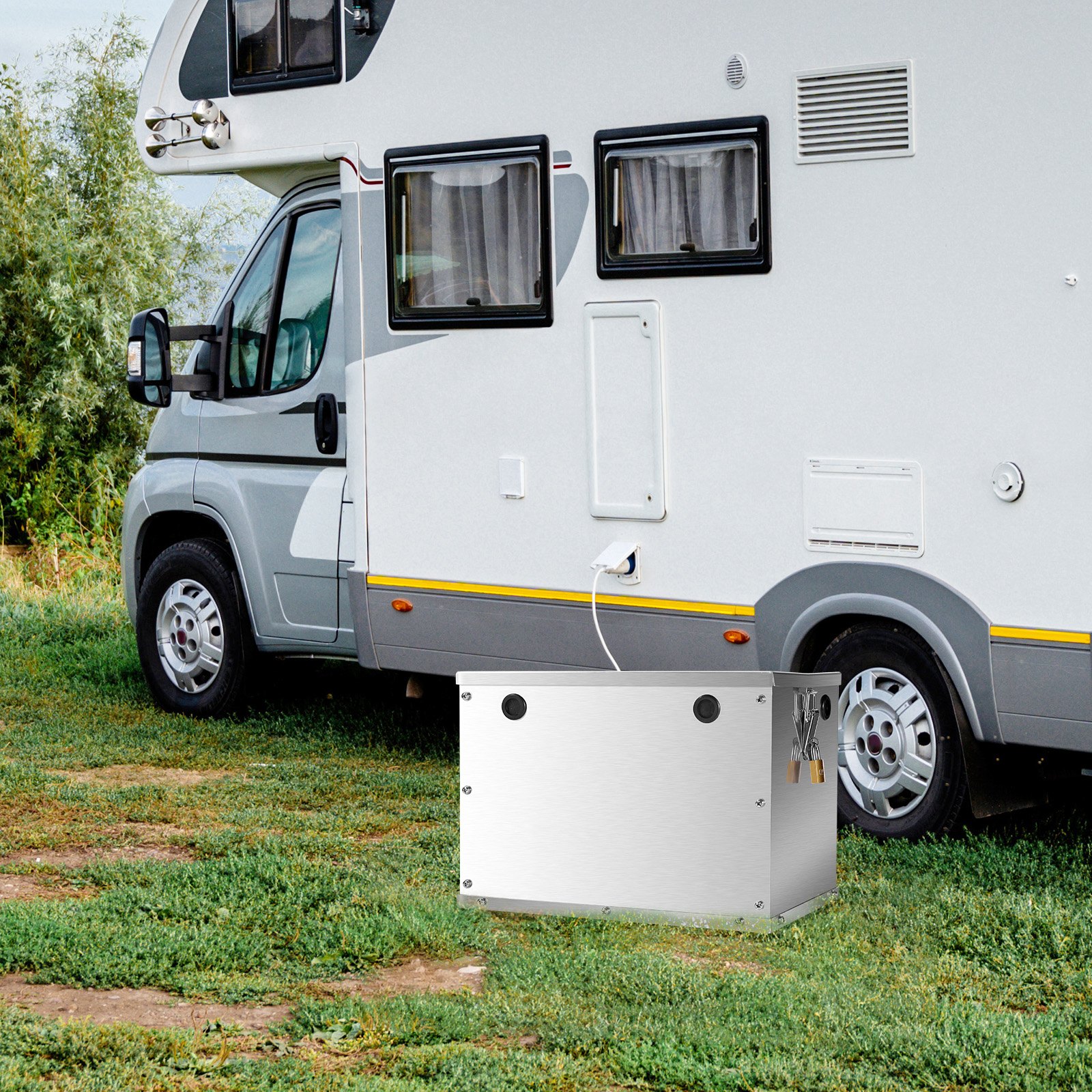 VEVOR Batteriekasten, Gruppe 24/31, Batteriebox für Schiffsbatterien mit Griffen & Kabellöchern mit Gummitülle, Gehäuse aus Aluminiumlegierung, geeignet für Offroad-Rennwagen & LKWs