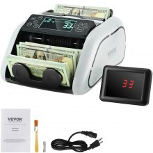 VEVOR Geldzählmaschine, Banknotenzähler mit UV-, MG-, IR- und DD-Falschgelderkennung, USD- und EUR-Geldzählmaschine mit Großem LCD & Externem Display für Kleine Unternehmen