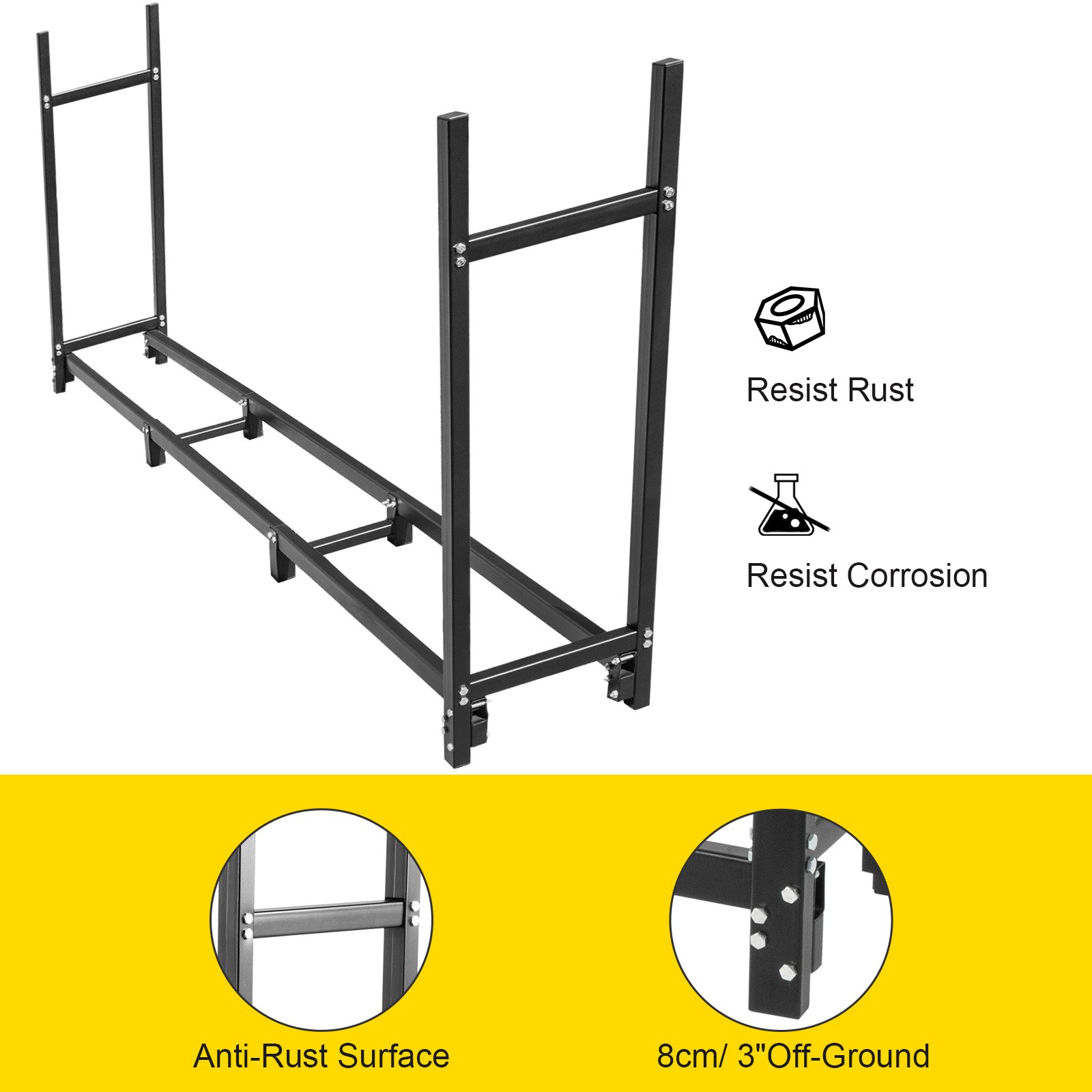 Vevor Kaminholzständer Kaminholzhalter Kaminholzablage Metall 305,5x36,2x122 Cm