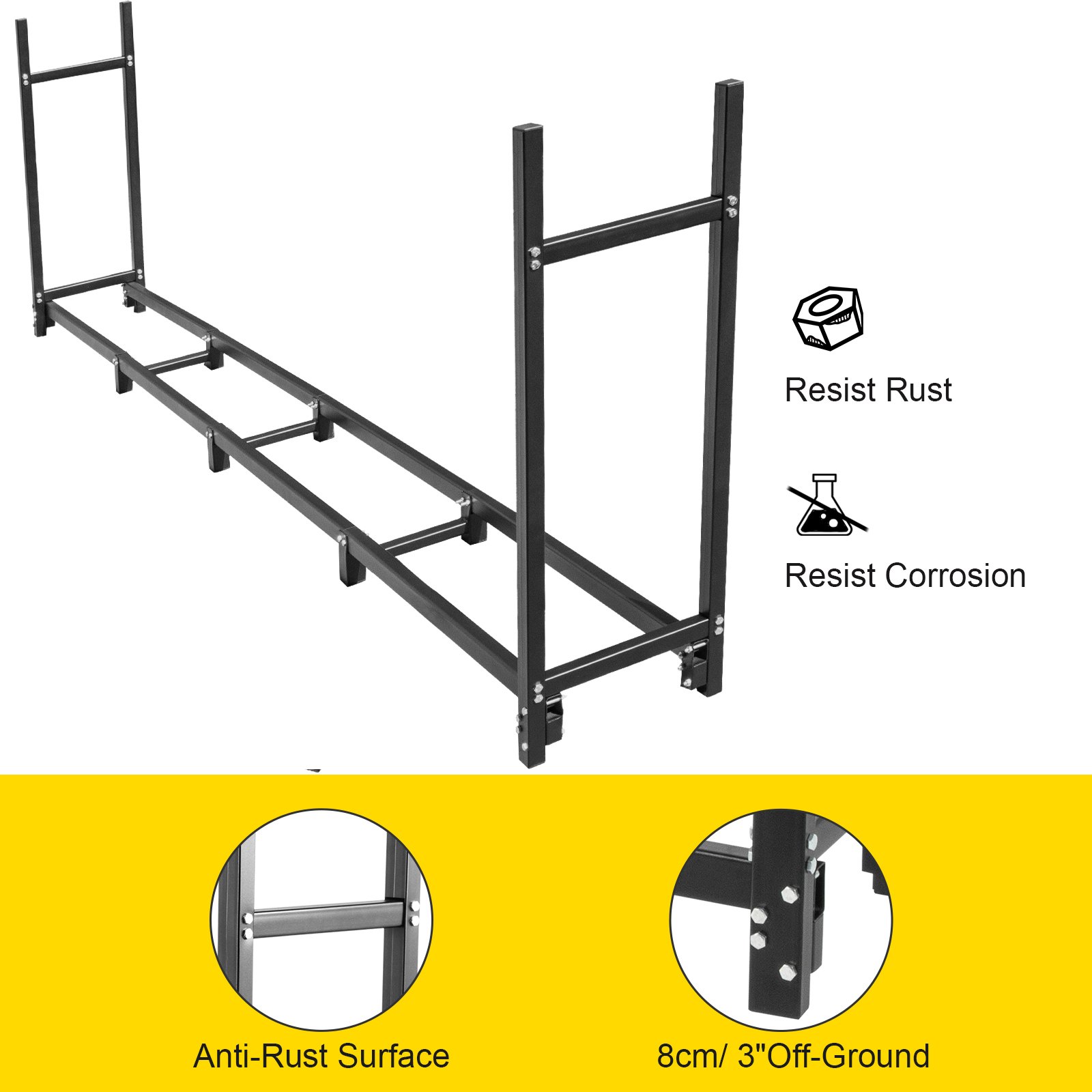 Vevor Kaminholzständer Kaminholzhalter Kaminholzablage Metall 488,5x36,2x122 Cm