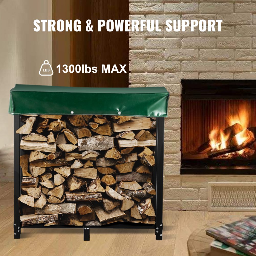 VEVR Metal Firewood Rack, 590 kg Holding Capacity, Firewood Shelter 183.5 x 36.2 x 122 cm, Firewood Shelter with PVC Cover (183.5 x 36.2 x 27.5 cm), Black Firewood Holder, Outdoor Firewood Stacking Aid
