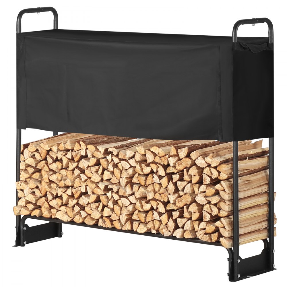 VEVOR Kaminholzregal Metall 132x36x117cm Brennholzregal Stahlrahmen Pulverbeschichtet Kaminholzunterstand 200kg mit Wasserdichter Abdeckung Stapelhilfe Holzunterstand für Veranda Garten Terrasse Hof
