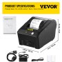 VEVOR Thermodrucker 12 V 2 A Etikettendrucker tragbarer Belegdrucker Drucker Quittungsdrucker 58 mm Schwarz 384 Punkte/Zeile Win2003/WIN XP/WIN7/WIN8/WIN10 auf ESC/POS für Banknotenzähler