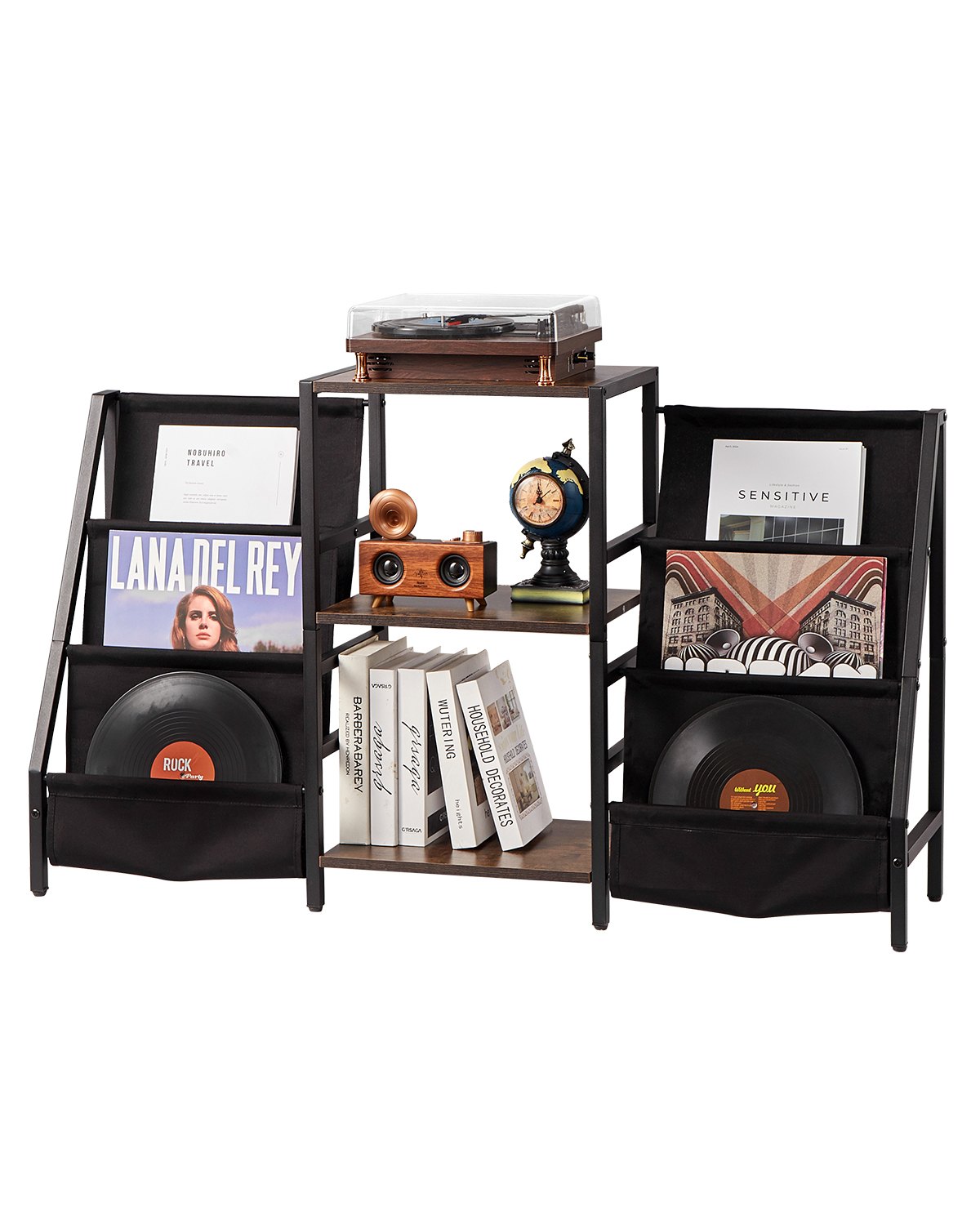 VEVOR Schallplattenaufbewahrung 3-stufiger Plattenspielerständer, Aufbewahrungsschrank mit Schallplattenhalter für Vinyl-Schallplatten für Schlafzimmer Wohnzimmer Schwarz