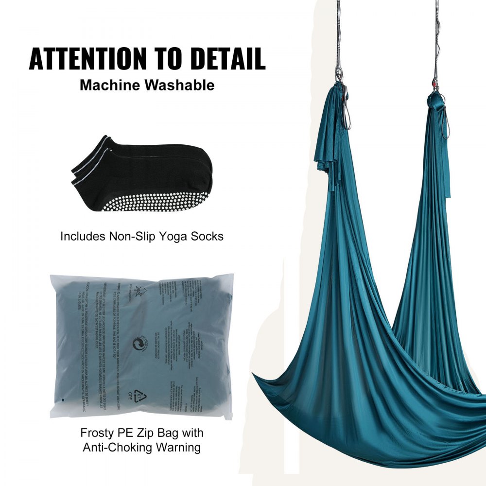 VEVOR Aerial Yoga Hängematte Set 10 x 2,8 m, Grün Aerial Yoga Swing Air Fliegen, Indoor Aerial Yoga Hammock Swing 1000 kg Max. Tragfähigkeit, inkl. Yoga-Socken & Stahlkarabiner & Alu-Drehgelenk