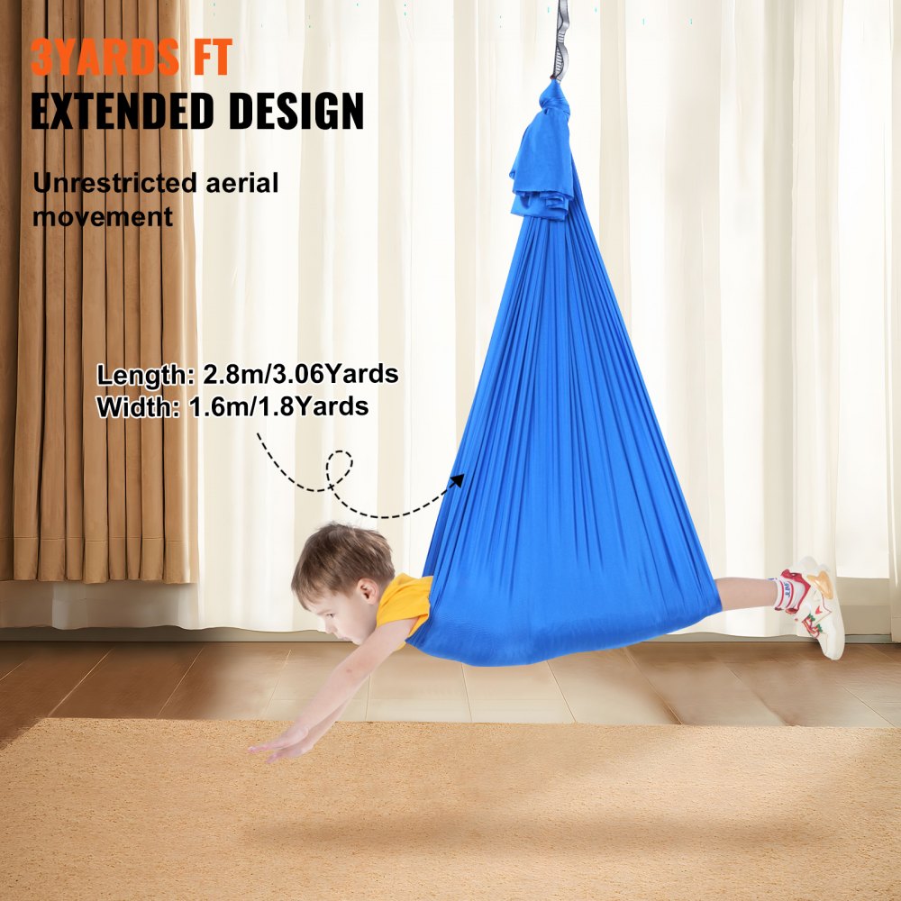 VEVOR Aerial Yoga Hängematte Set 2,8 x 1,6 m, Blau Aerial Yoga Swing Air Fliegen, Kinder Aerial Yoga Hammock Swing 250 kg Max.Tragfähigkeit, inkl. Yoga-Socken & O-förmige Schlinge & Deckenhalterung