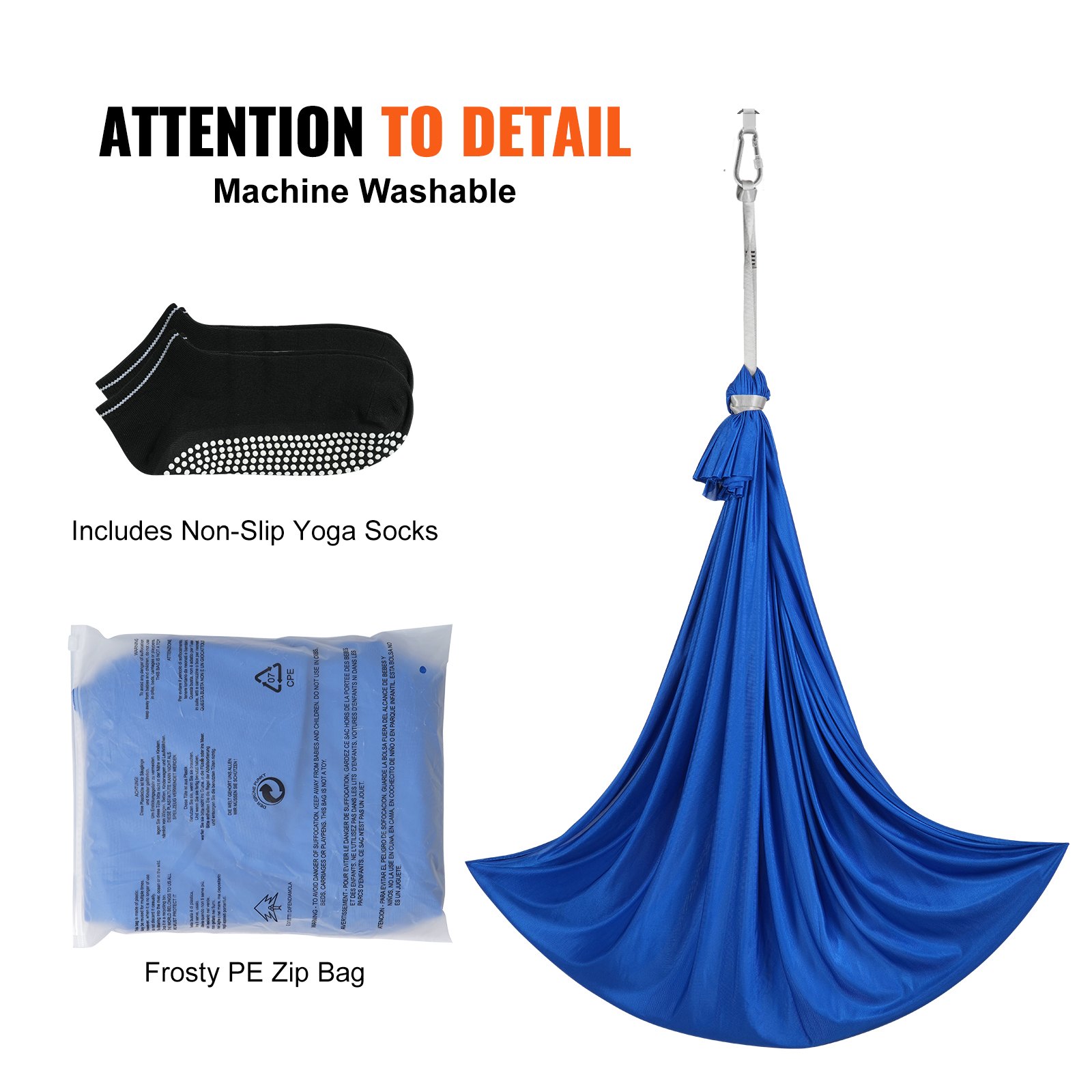 VEVOR Aerial Yoga Hängematte Set 2,8 x 1,6 m, Blau Aerial Yoga Swing Air Fliegen, Kinder Aerial Yoga Hammock Swing 250 kg Max.Tragfähigkeit, inkl. Yoga-Socken & O-förmige Schlinge & Deckenhalterung