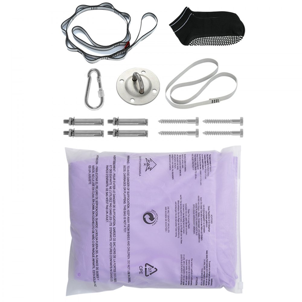 VEVOR Aerial Yoga Hängematte Set 2,8 x 1,6 m, Lila Aerial Yoga Swing Air Fliegen, Kinder Aerial Yoga Hammock Swing 250 kg Max.Tragfähigkeit, inkl. Yoga-Socken & O-förmige Schlinge & Deckenhalterung