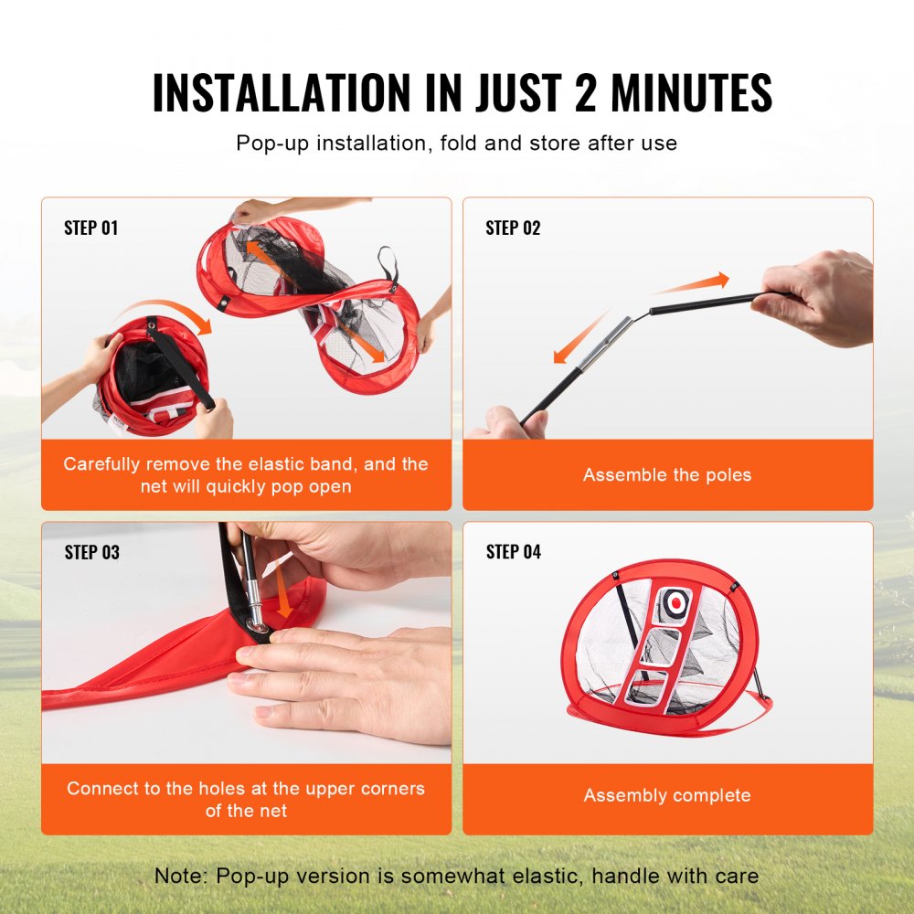 VEVOR Golf-Chipping-Netz, Pop-Up-Golf-Übungsnetz, Tragbares Golf-Schlaghilfenetz für Drinnen & Draußen, mit Zielscheibe & Tragetasche, für das Training des Schwungs im Hinterhof, Rot