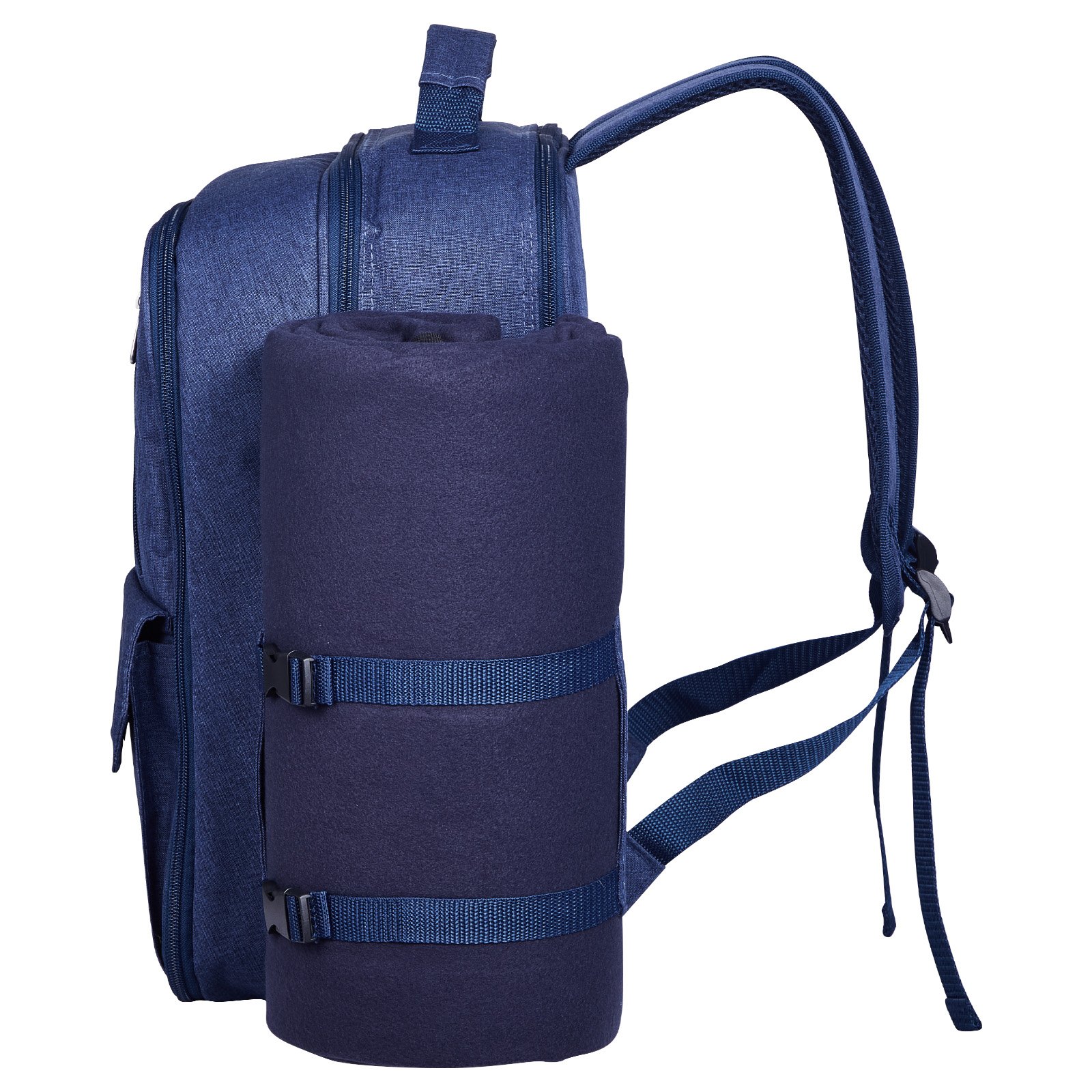 VEVOR Picknickrucksack Picknicktasche (20 L) für 4 Personen mit isoliertem & Kühlfach & abnehmbarem Flaschen-/Weinhalter, leichter Decke, Teller- und Besteckset zum Wandern Camping, Marineblau