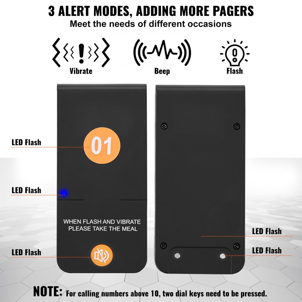 VEVOR Restaurant Pager System, wireless queue signal with a 500m range, beeper for answering guest calls with vibration and flashing, 16 pagers for food trucks, church