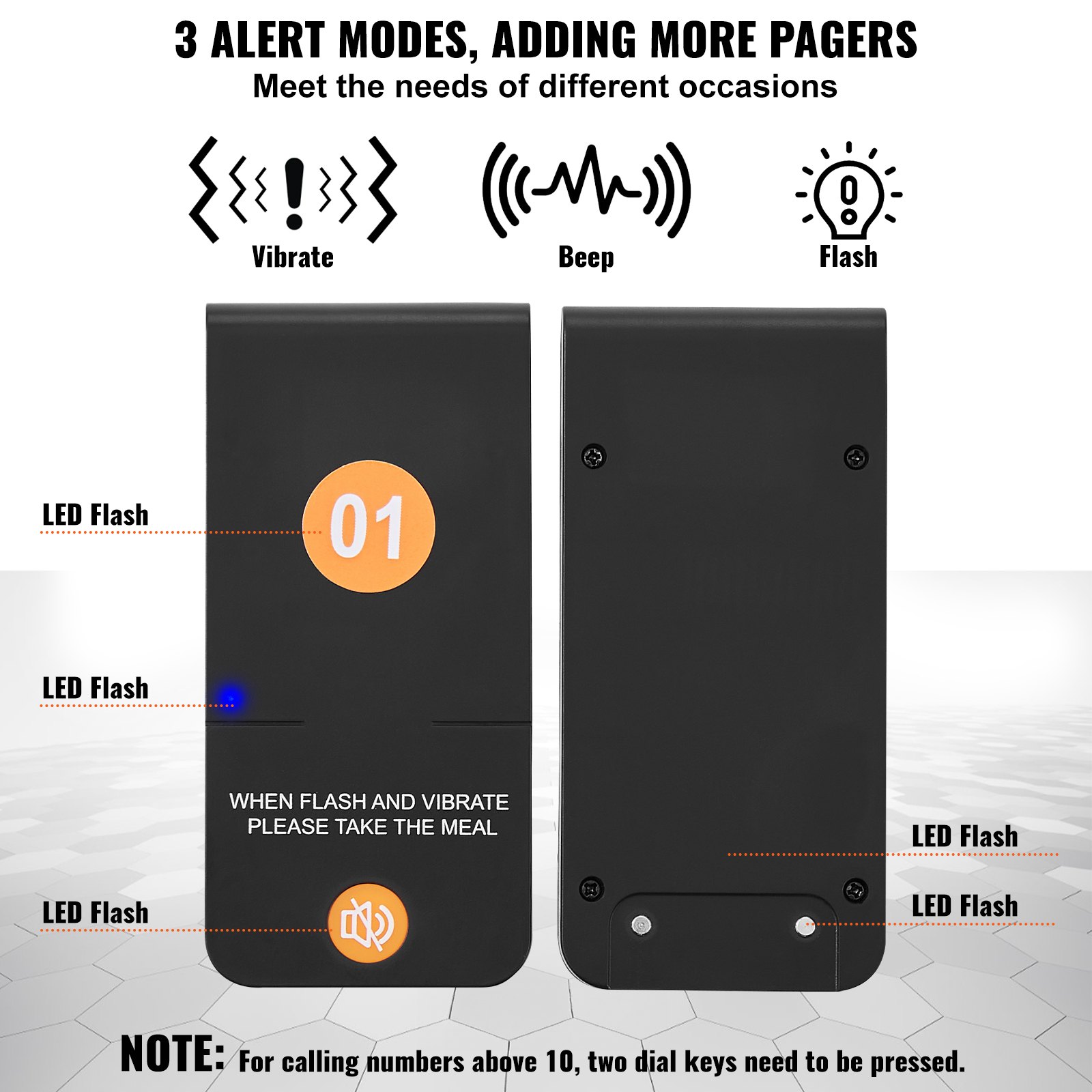 VEVOR Restaurant Pager System, wireless queue signal with a 500m range, beeper for answering guest calls with vibration and flashing, 16 pagers for food trucks, church