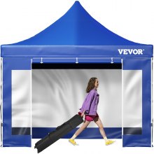 VEVOR Pavillon Faltpavillon 3x3m Faltpavillon 240g PVC-beschichtetes Polyester Pop-Up-Pavillon 1,95-2,13m Einstellbar Partyzelt Festzelt Strandzelt Blau