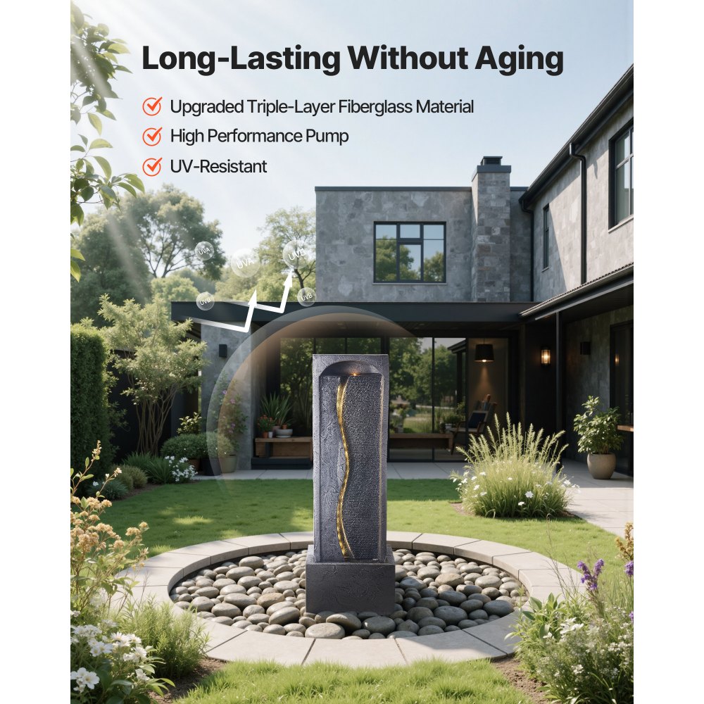 VEVOR Gartenbrunnen für draußen, 98 cm Höhe, moderner Wasserfall, mit LED-Beleuchtung und Pumpe, für Garten, Terrasse, Hinterhof, Heimdekoration, Außenbereich, Büro, Meditationsraum