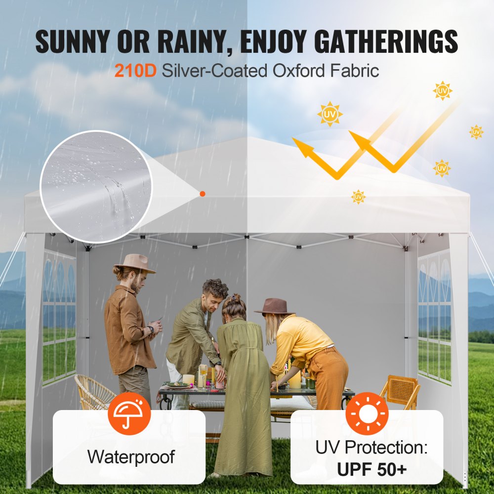 VEVOR Faltpavillon, 2,95x2,95x2,63m, Pavillonzelt, tragbares, Gartenzelt mit Seitenwänden & belüfteten Fenstern, 3 Höheneinstellungen, Festzelt, Sonnenschutz für Veranstaltungen im Außenbereich, weiß