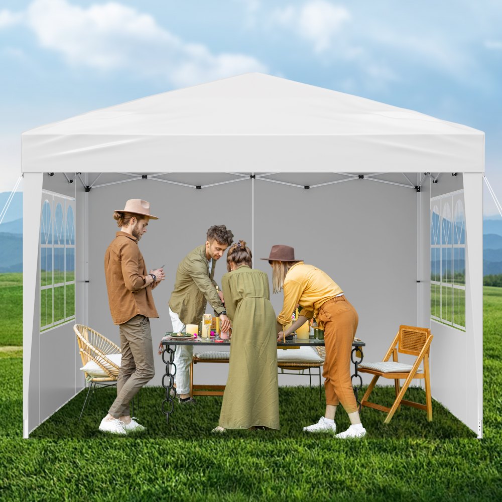 VEVOR Faltpavillon, 2,95x2,95x2,63m, Pavillonzelt, tragbares, Gartenzelt mit Seitenwänden & belüfteten Fenstern, 3 Höheneinstellungen, Festzelt, Sonnenschutz für Veranstaltungen im Außenbereich, weiß