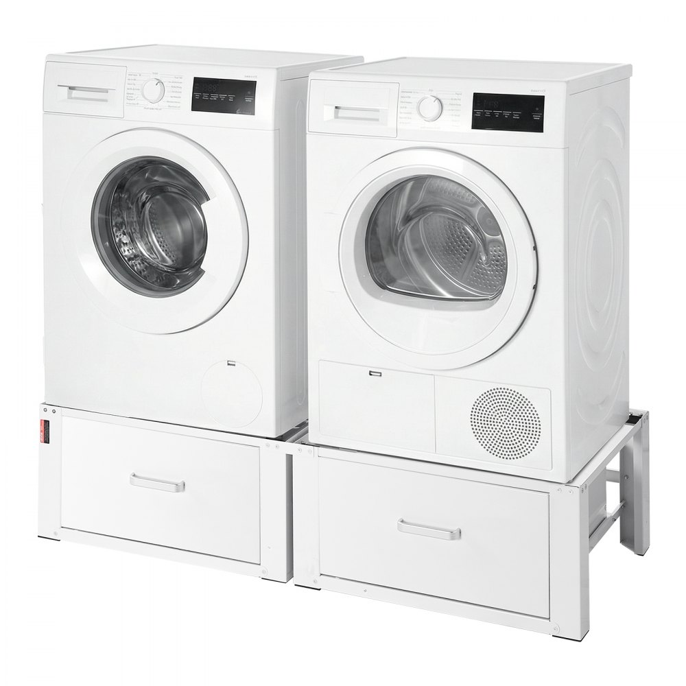 VEVOR Laundry Pedestal, 290 mm Height, Washer and Dryer Pedestals with Drawer, 150 kg Weight Load Capacity, Non-Slip Feet, Heavy-duty Steel Washing Machine Stand Universal Fit, White, 2 Pack