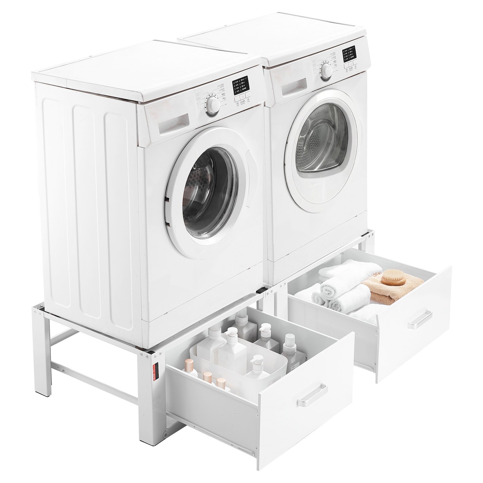 VEVOR Laundry Pedestal, 290 mm Height, Washer and Dryer Pedestals with Drawer, 150 kg Weight Load Capacity, Non-Slip Feet, Heavy-duty Steel Washing Machine Stand Universal Fit, White, 2 Pack