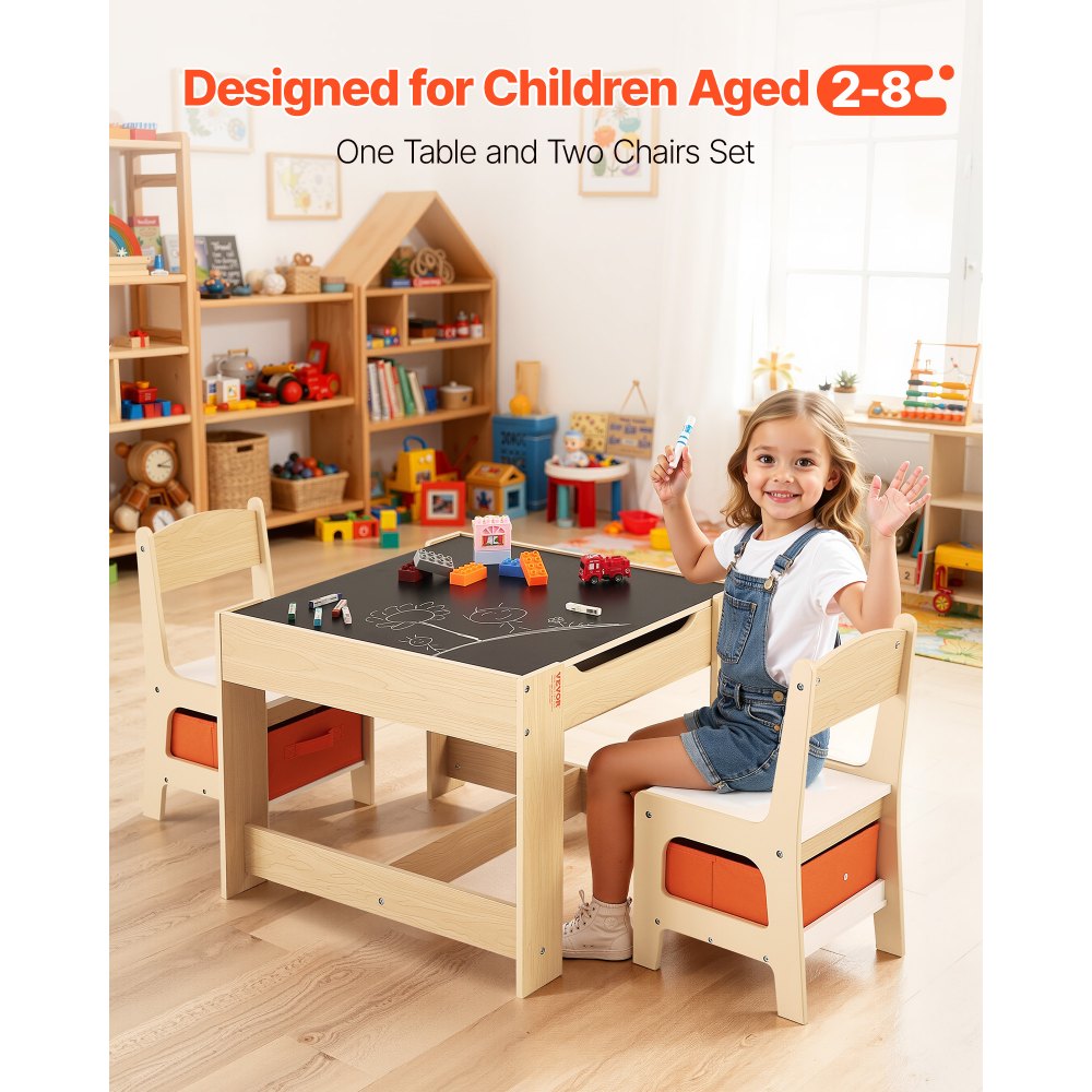 VEVOR Kindertisch mit 2 Stühlen & Stoffaufbewahrungsbox unter den Stühlen, Maltisch Set zum Lesen Lernen Zeichnen Schreiben, Kindersitzgruppe Kindertagesstätte, Basteltisch Spieltisch Schreibtisch