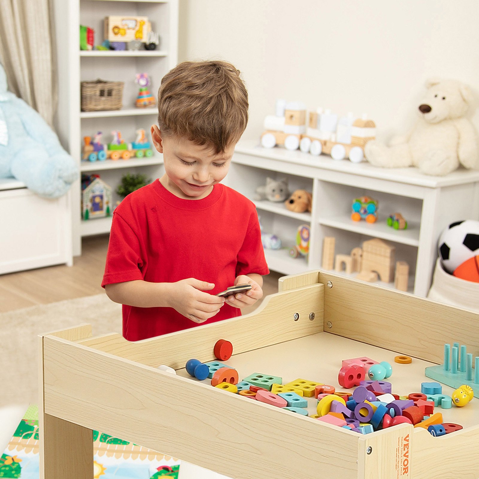VEVOR Kindertisch mit 2 Stühlen & Stoffaufbewahrungsbox unter den Stühlen, Maltisch Set zum Lesen Lernen Zeichnen Schreiben, Kindersitzgruppe Kindertagesstätte, Basteltisch Spieltisch Schreibtisch