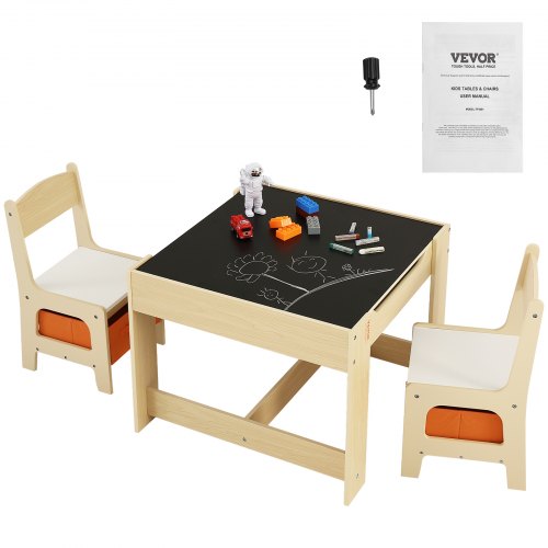 VEVOR Kindersitzgruppe Kindertisch, 2 Kinderstühle 1 Tisch Kindersitzgruppe aus P2-Grad MDF, Kindertisch-Set Stabile Kindermöbel mit doppelseitiger Tischplatte & Aufbewahrungsbox Kindermöbelset
