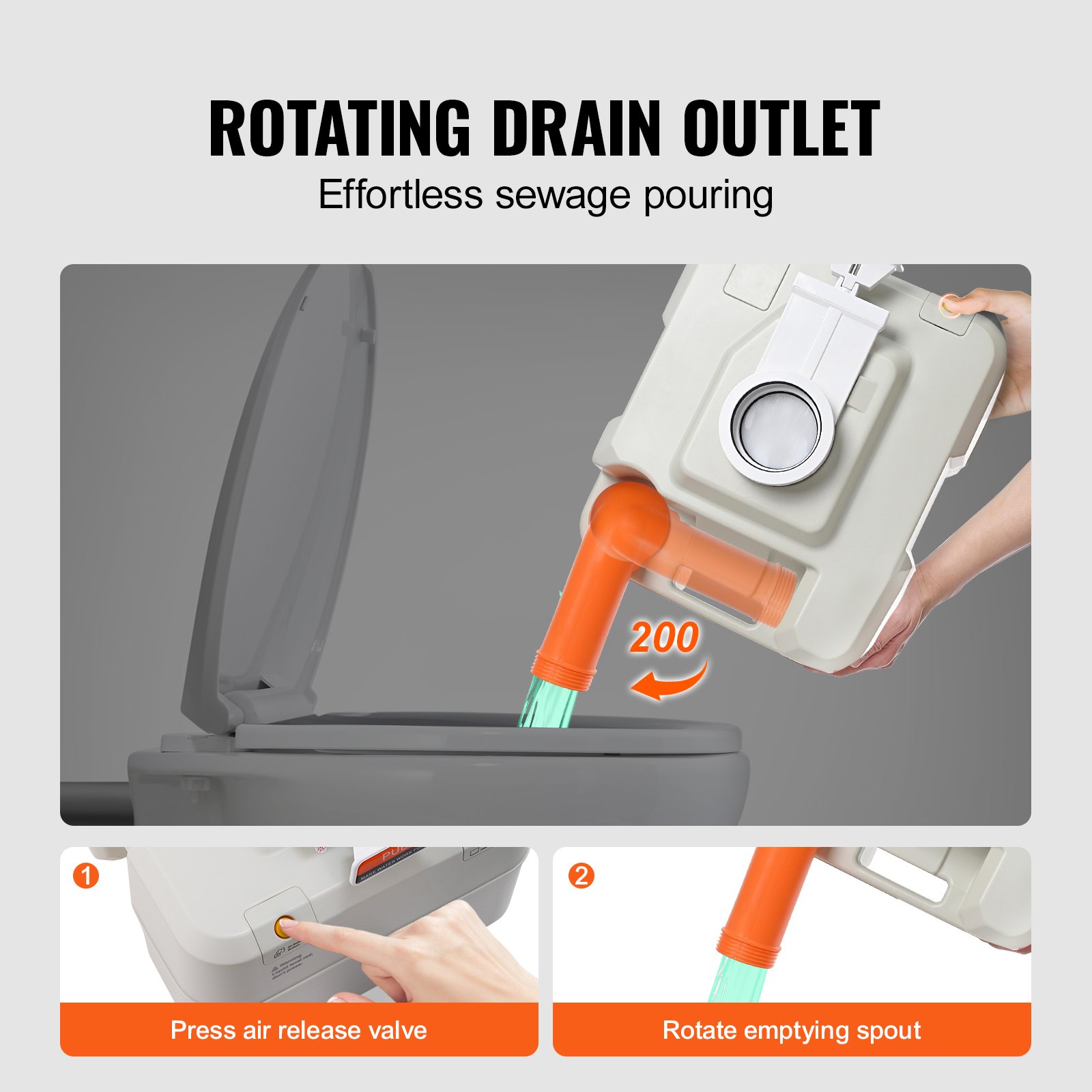 VEVOR Campingtoilette Mobile Toilette 20 + 12 L, Tragbare Campingtoilette mit Druckspüldesign 390x345x390 mm Reisetoilette Nottoilette Weiße Toiletten 199,6 kg Gewichtstragfähigkeit Wohnmobiltoilette