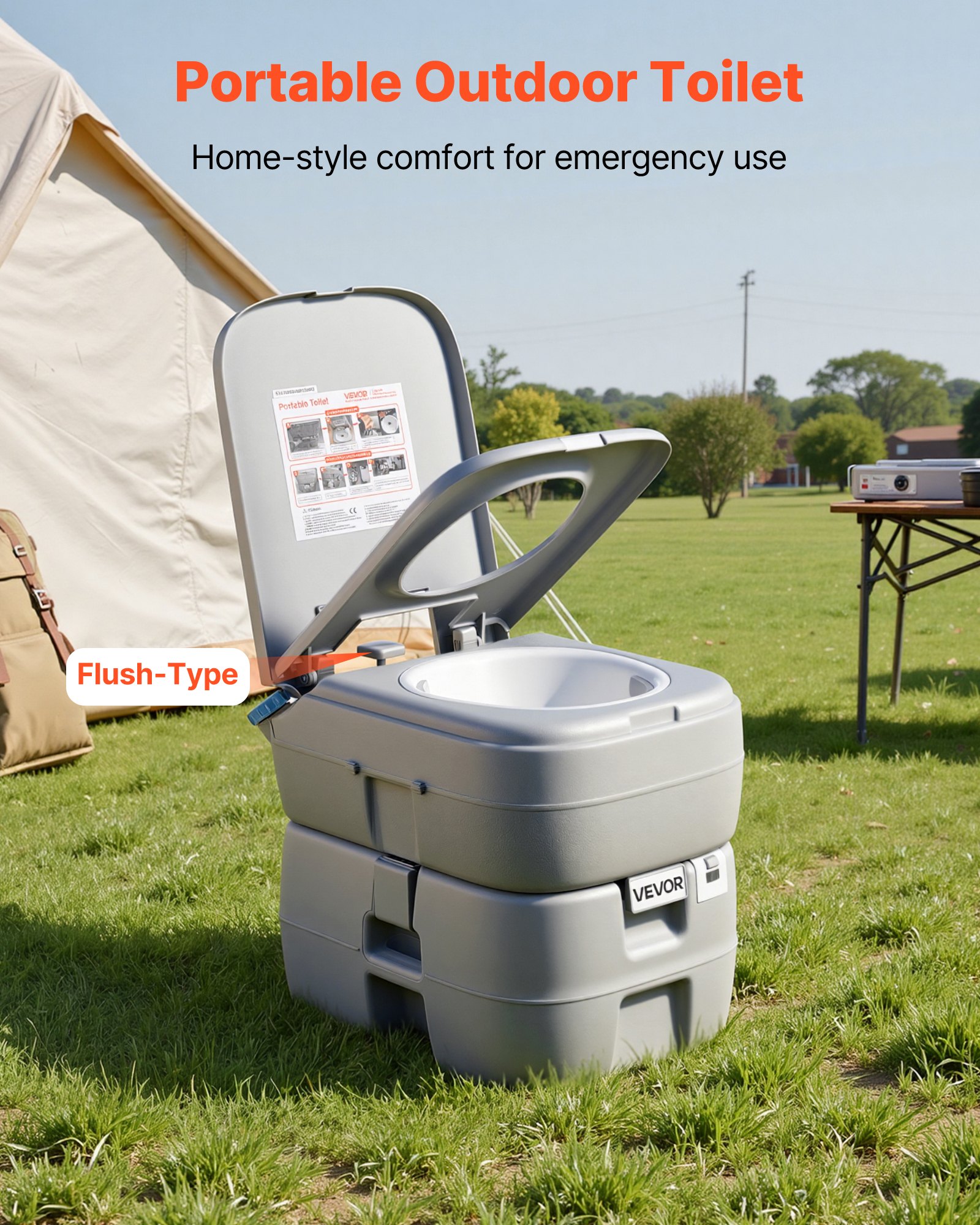 VEVOR Tragbare Toilette mit 30 L Abnehmbarem Abwassertank & 200 Spülungen, Campingtoilette Reisetoilette mit Füllstandsanzeige, Geeignet für Wohnmobilreisen Camping Wandern Bootsfahrten Ausflüge