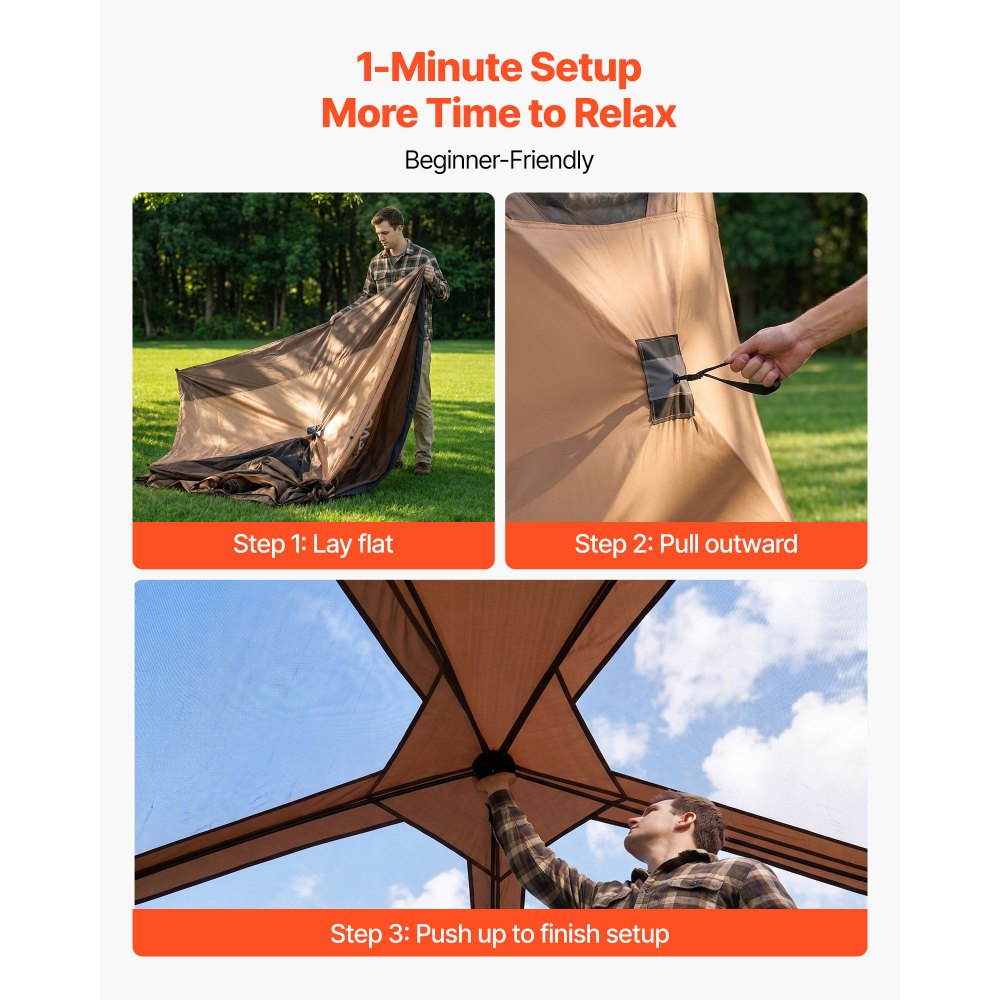 VEVOR Campingzelt 6 Personen, Pop-Up-Zelt mit Regenschutz & Netzfenstern, Schnellaufbau in 60 Sekunden, Tragbares Zelt mit Tragetasche für Familien-Camping & Wanderungen, 330x213x204 cm