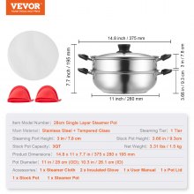 VEVOR 28cm Dampfgarer Topf Edelstahl mit Glasdeckel, 1 Etagen (1x Dampfkochtopf und 1x Suppentopf)Dampfkocher Dampftopf Induktion Gardampftopf Dampfkochtopf Kochtopf für Gemüse, Fisch, Suppe, Knödel