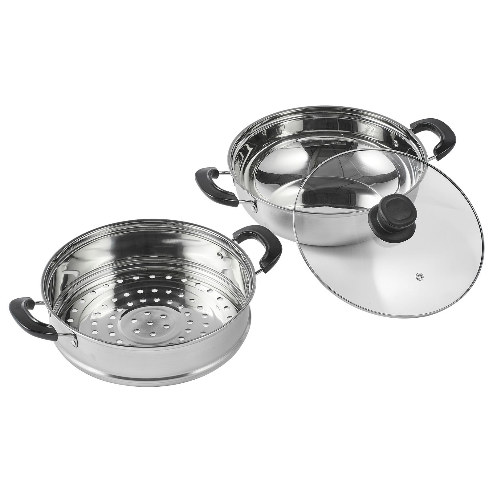 VEVOR 28cm Dampfgarer Topf Edelstahl mit Glasdeckel, 1 Etagen (1x Dampfkochtopf und 1x Suppentopf)Dampfkocher Dampftopf Induktion Gardampftopf Dampfkochtopf Kochtopf für Gemüse, Fisch, Suppe, Knödel