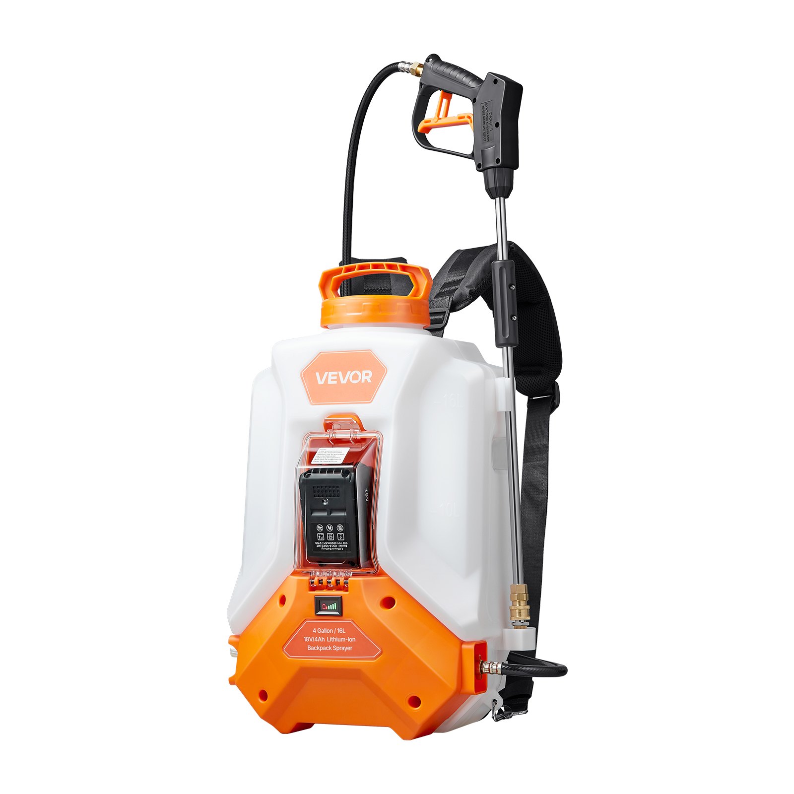 VEVOR Akku-Drucksprüher, 16 L elektrisches Sprühgerät, 2 Stäbe & 8 Düsen, einstellbar 0–6 bar, 4 Stunden Laufzeit, tragbare Rucksacksprühgerät für Hof & Garten zum Jäten, Sprühen und Reinigen